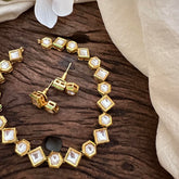 Elegant Gold Alike Kundan Neckpiece-Dice-Hexagon-G13623